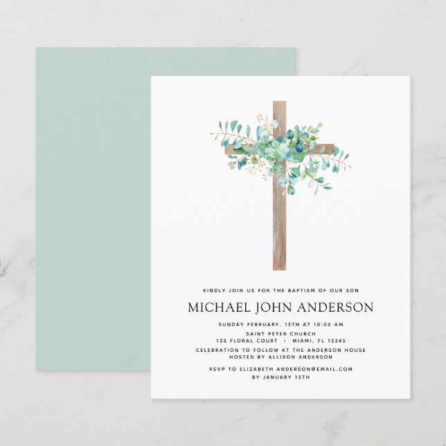 Papier Budget Baptême Vert Sage Eucalyptus (Devant / Derrière)