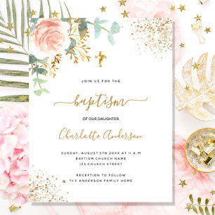 Papier Budget baptism eucalyptus rose gold floral cross