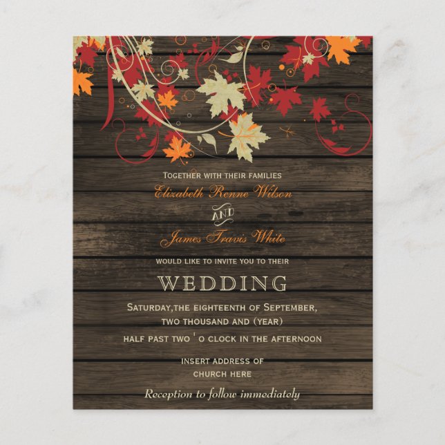 Papier Budget Barn Wood Rustic Mariage de automne invitat (Devant)