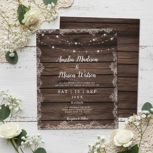 Papier Budget Barnwood dentelle chaîne Lumière Mariage ru (Budget Barnwood Lace String Light Rustic Wedding)