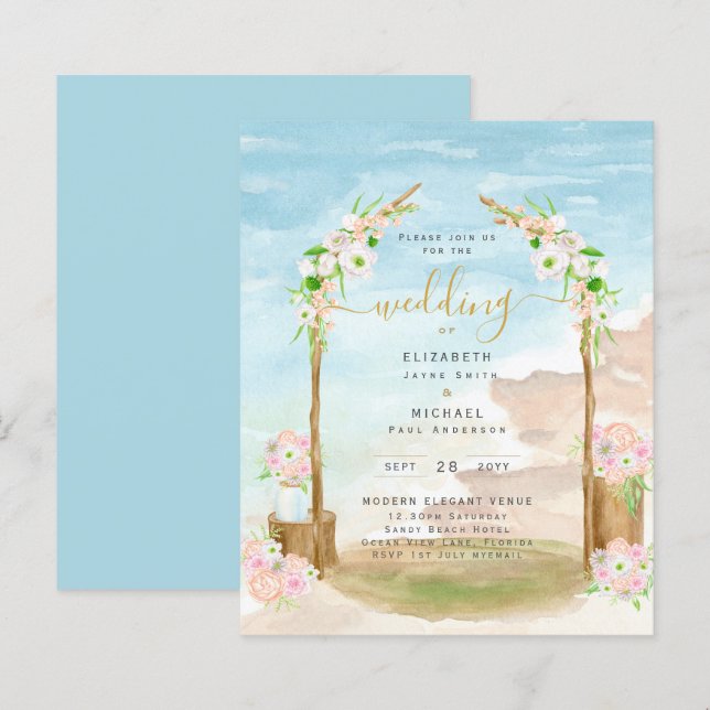 Papier BUDGET Beach Faire-part de mariage côtier (Devant / Derrière)