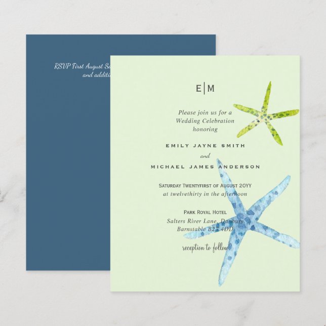 Papier Budget Beachy Life Blue Lime Mariage Invite (Devant / Derrière)