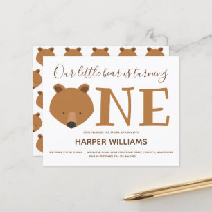 Papier Budget Bear One Baby First Birthday Invitation