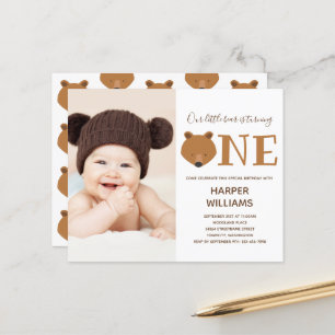 Papier Budget Bear Photo Baby First Birthday Invitation