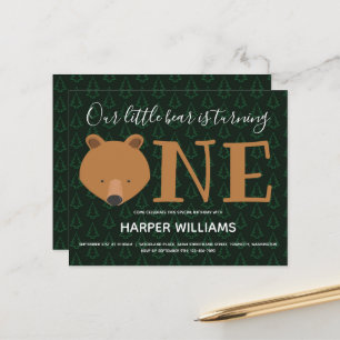 Papier Budget Bear Pine Baby First Birthday Invitation
