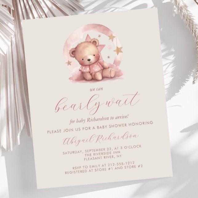 Papier Budget Bearly Wait Pink Girl Bear Baby shower (Créateur téléchargé)