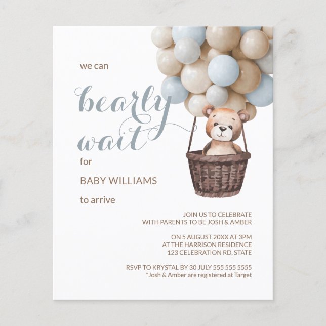 Papier Budget Bearly Wait Teddy Balloons Baby shower garç (Devant)