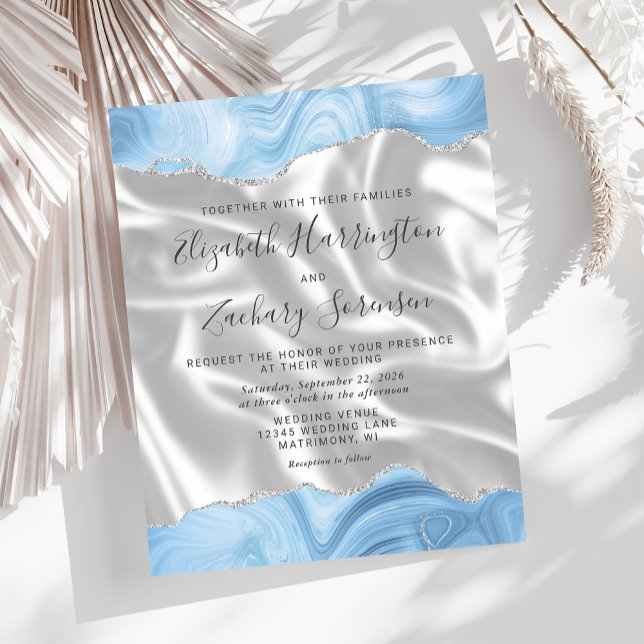 Papier Budget Bébé Bleu Argent Agate Mariage de soie blan (Créateur téléchargé)