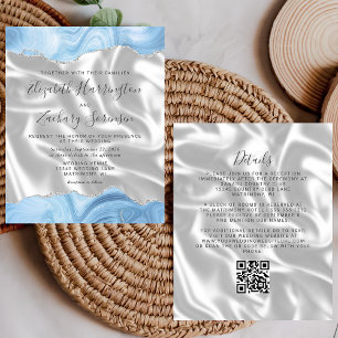 Papier Budget Bébé Bleu Argent Agate soie QR Code Mariage