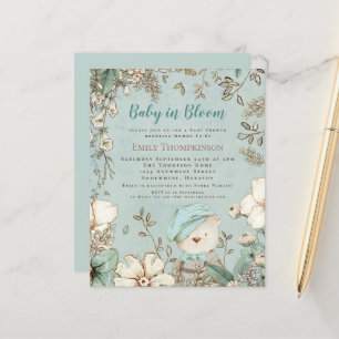 Papier Budget Bébé En Fleur Ours Garçon Invitation Baby s