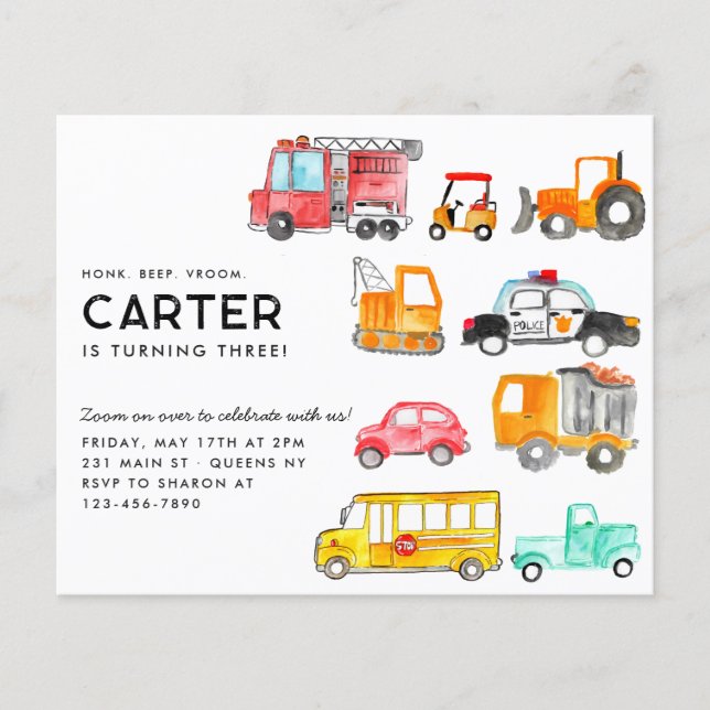 Papier Budget Beep Beep Vroom Transport Enfant Anniversai (Devant)