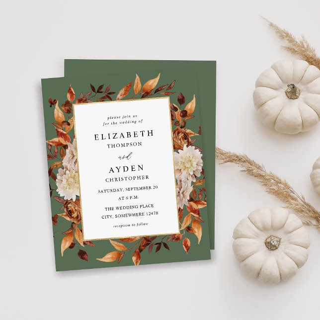 Papier Budget Beige Automne Floral 2 Mariage - Vert (Créateur téléchargé)