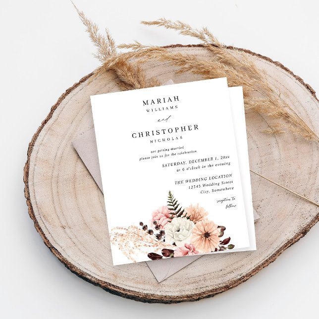 Papier Budget Beige & Blush rose Rustique Mariage floral (Créateur téléchargé)