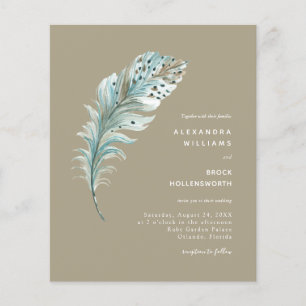 Papier Budget Beige Boho Feather Minimal Mariage Invitati