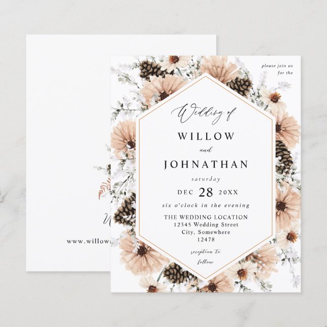 Papier Budget Beige & Pine Rustique Floral Mariage (Devant / Derrière)