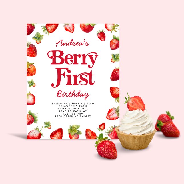 Papier Budget Berry fraise premier anniversaire pour les  (Créateur téléchargé)