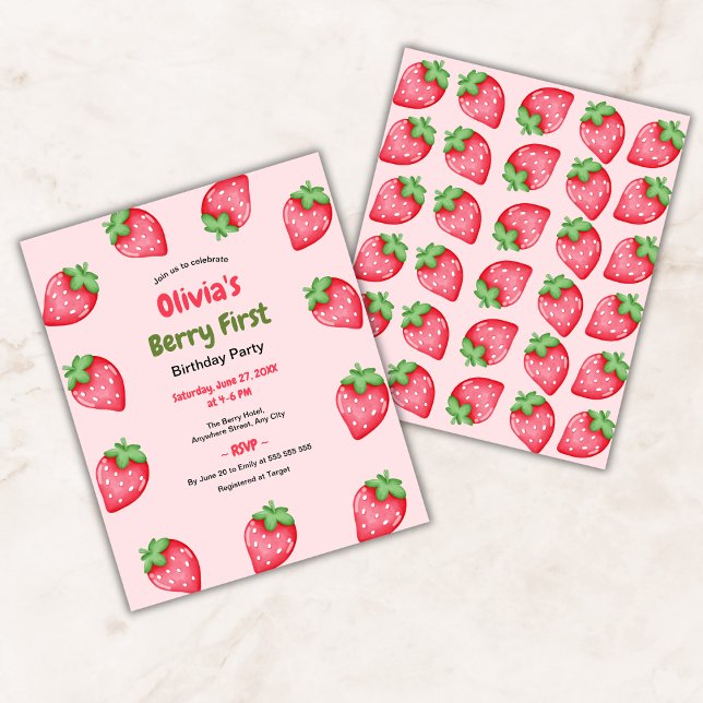 Papier Budget Berry Premier anniversaire 1er anniversaire (Budget Berry First Birthday Strawberry 1st Birthday Invitation )