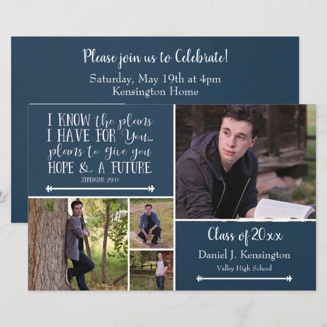 Papier Budget Bible Verse Graduation Photo Collage (Devant / Derrière)