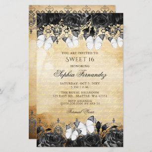 Papier Budget Black Butterfly Sweet 16 Invitation