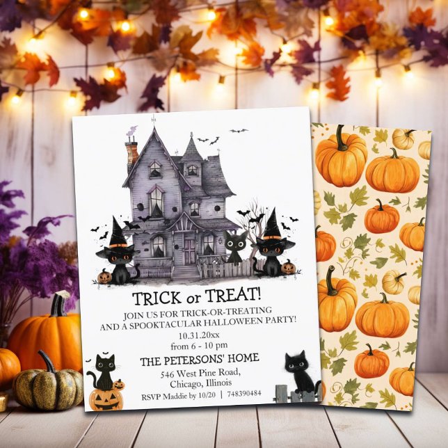 Papier Budget Black Cats Trick ou Treat Kids Invitation (Créateur téléchargé)