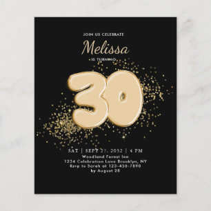 Papier BUDGET Black Gold 30th Balloons Confetti Anniversa