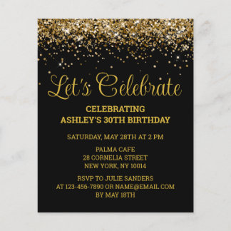 Papier Budget Black & Gold 30th Birthday Party Invitation