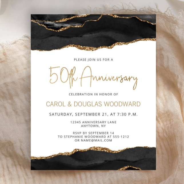 Papier Budget Black Gold Agate 50th Anniversary Invite (Créateur téléchargé)