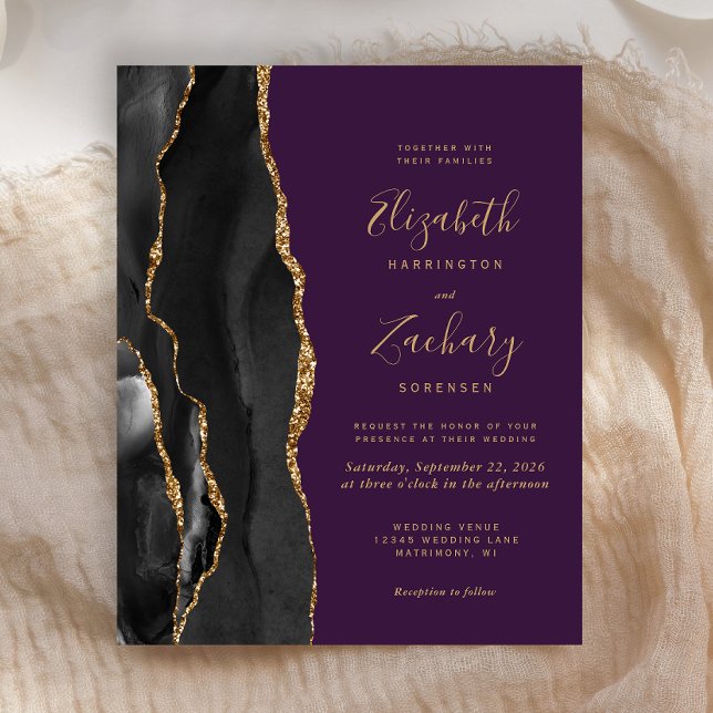 Papier Budget Black Gold Agate Purple Faire-part de maria (Créateur téléchargé)
