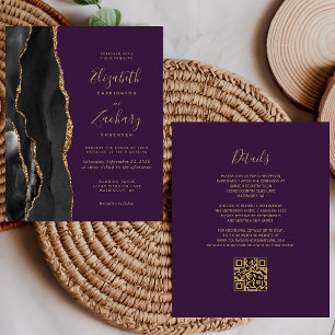 Papier Budget Black Gold Agate Purple QR Code Mariage