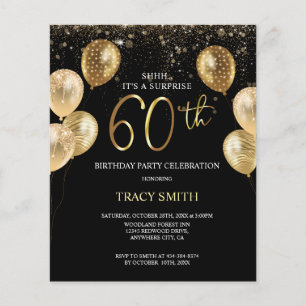 Papier BUDGET Black Gold Balloons 60e Anniversaire surpri