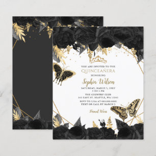 Papier Budget Black Gold Butterfly Quinceañera Invitation