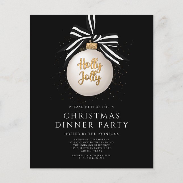 Papier Budget Black Gold Dîner de Noël Invitation (Devant)