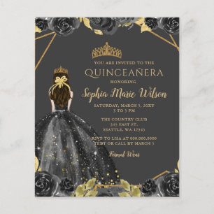 Papier Budget Black Gold Floral Princesse Quinceañera