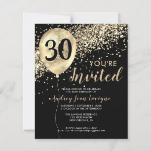 Papier Budget Black Gold Glam Balloon Anniversaire Invita