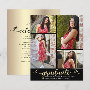 Papier Budget Black Gold Graduation 4 Photo Script Invita