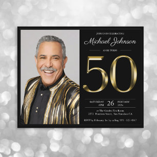 Papier Budget Black Gold Photo 50th Birthday Invitation