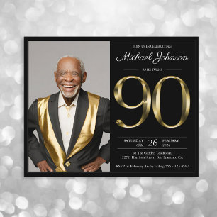 Papier Budget Black Gold Photo 90th Birthday Invitation