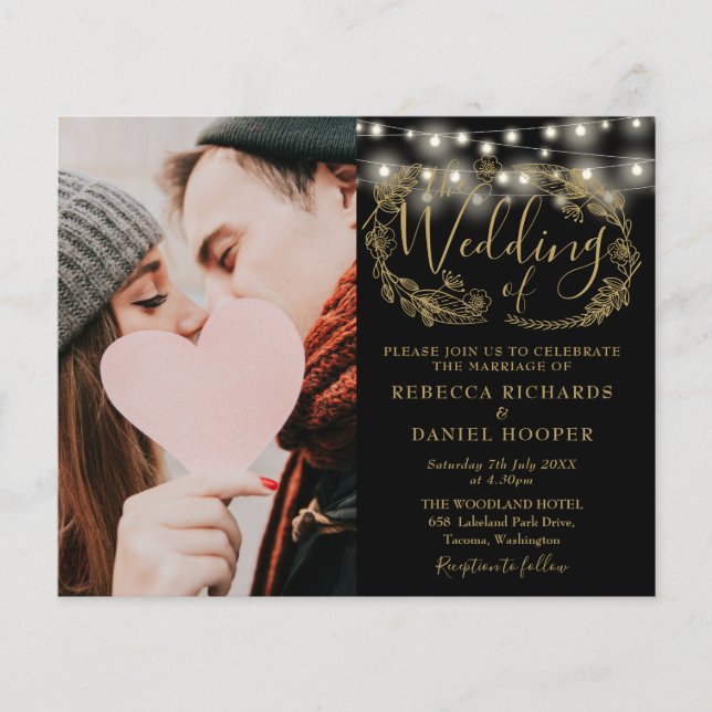 Papier Budget Black Gold Photo Mariage Détails Invitation (Devant)
