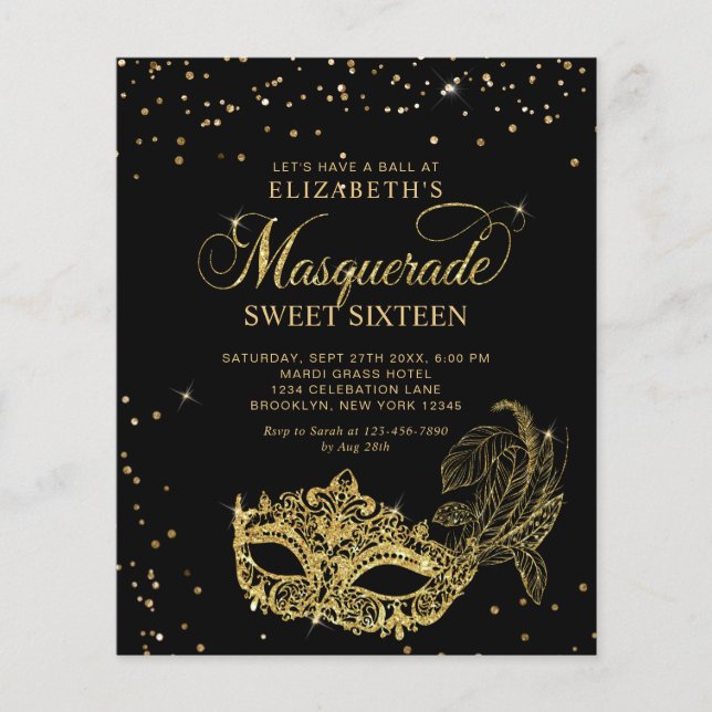 Papier BUDGET Black Gold Photo Masquerade Sweet 16 (Devant)