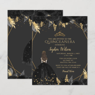 Papier Budget Black Gold Princesse Quinceañera Invitation
