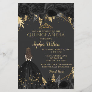 Papier Budget Black Gold Princesse Quinceañera Invitation