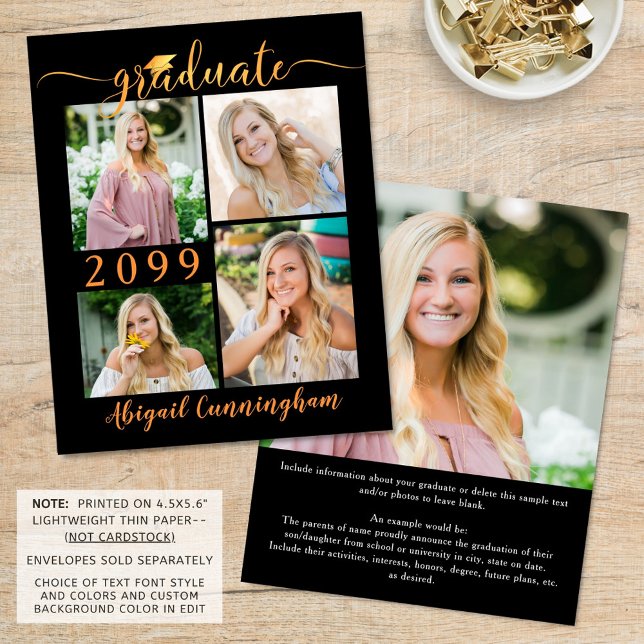 Papier Budget Black Orange 5 Photo Faire-part diplômée (Créateur téléchargé)