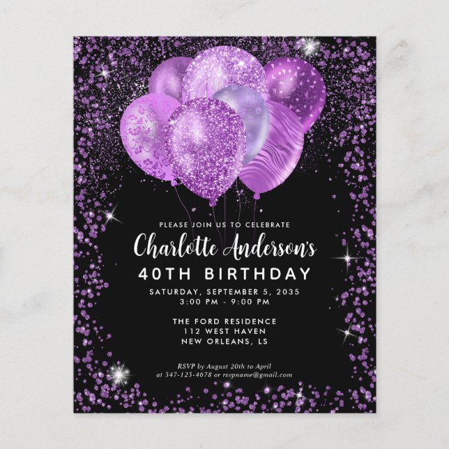 Papier Budget Black Purple Glam Parties scintillant Ballo (Devant)