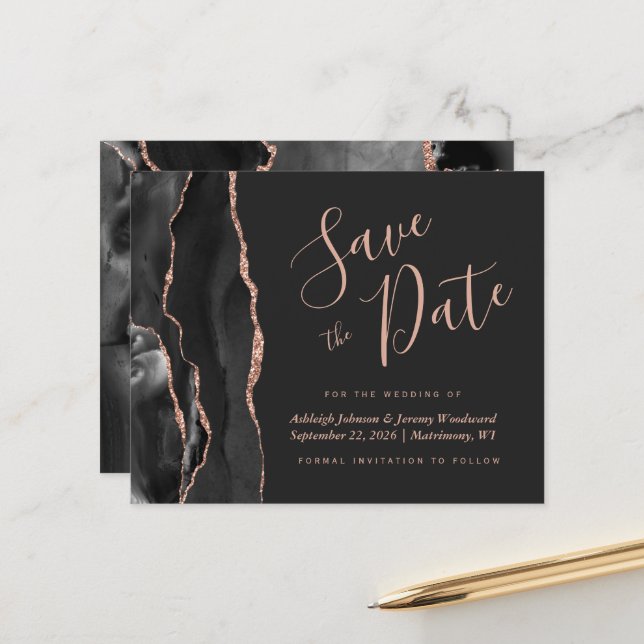 Papier Budget Black Rose Gold Agate Dark Enregistrer la d (Devant/Arrière en situation)