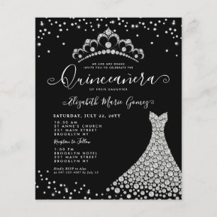 Papier Budget Black Silver Diamond Sparkle Quinceanera
