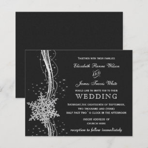Papier Budget Black Silver Snowflakes invitations de mari