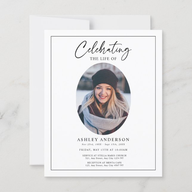 Papier Budget Black White Celebration of Life Funeral (Devant)