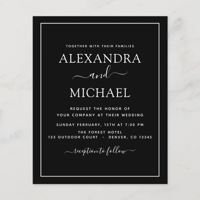 Papier Budget Black White Mariage Typographie moderne (Devant)