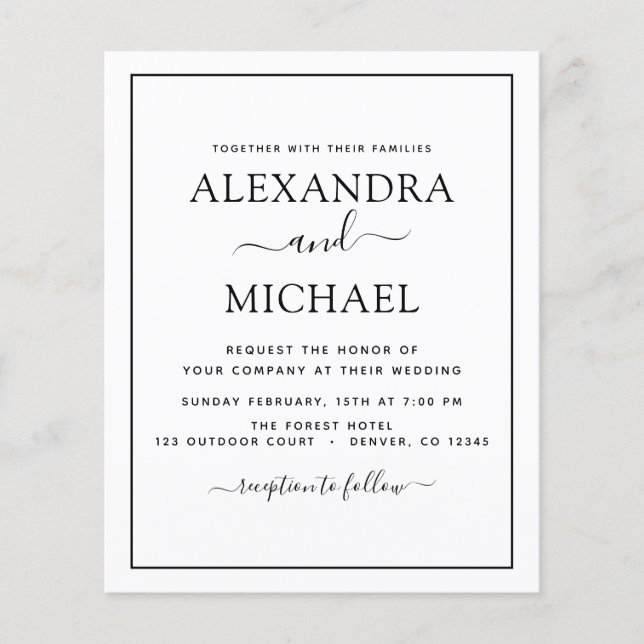 Papier Budget Black White Mariage Typographie moderne (Devant)
