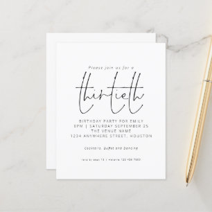 Papier Budget Black White Script 30th Birthday Invitation